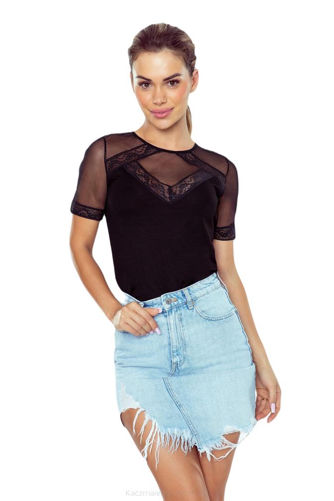 Bluzka damska bluzka z koronką i tiulowymi wstawkami Persefona czarna
