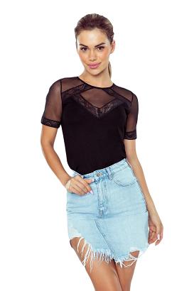 Bluzka damska bluzka z koronką i tiulowymi wstawkami Persefona czarna
