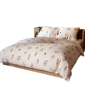 Komplet pościeli DUSORIA z bawełny satynowej 220x200 beżowy w stylizowane kwiatki zioła