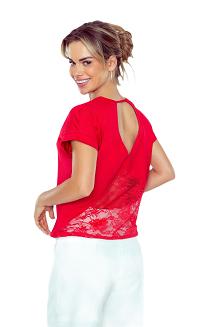 Bluzka damska oversize z koronkowym detalem na dolnej części pleców Azalia czerwona