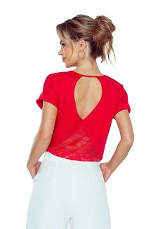 Bluzka damska oversize z koronkowym detalem na dolnej części pleców Azalia czerwona