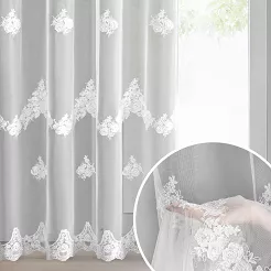Firana gotowa na przelotkach ISARI 350x160 Eurofirany biała kwiatowy haft perełki