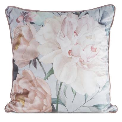 Poszewka dekoracyjna ROSITA2 45x45 Eurofirany srebrna różowa kwiaty piwonie