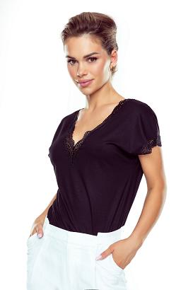 Bluzka damska z krótkim rękawem i koronką oversize Elian Eldar czarna