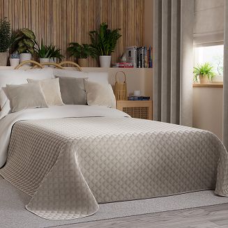 Narzuta dekoracyjna VELVI 220x240 pikowana w geometryczny wzór szarobeżowa