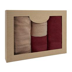 Komplet ręczników 4 częściowy Solano Darymex beżowy bordowy
