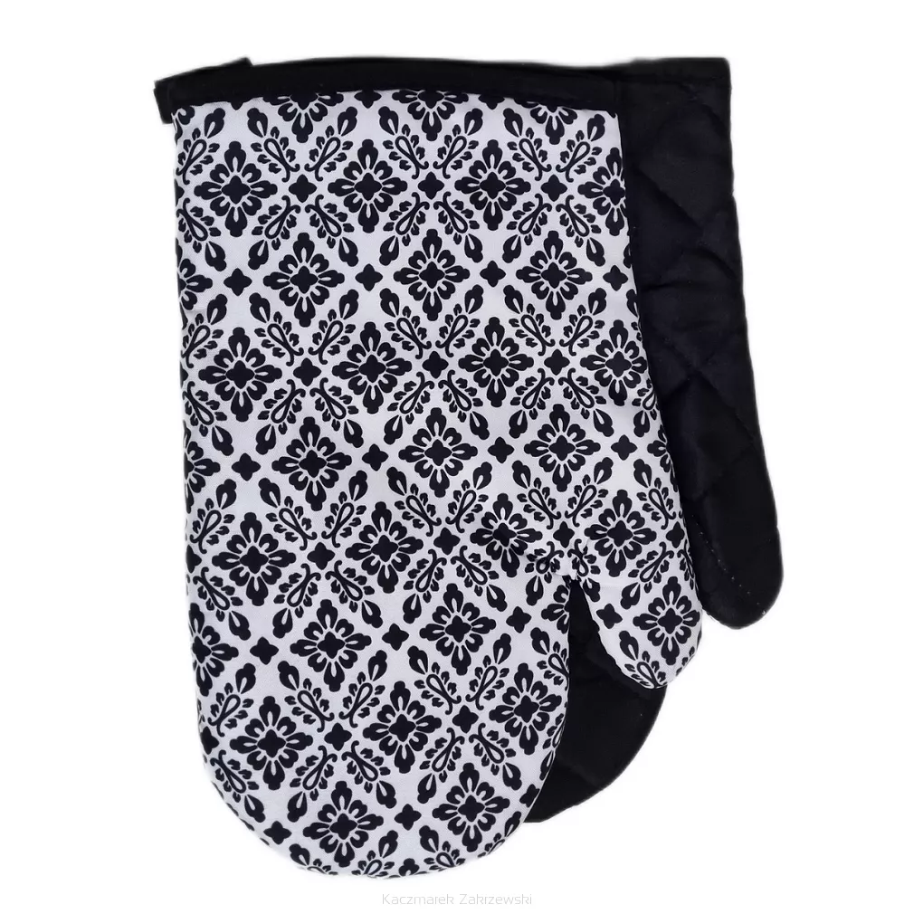 Rękawice kuchenne 18x27 z magnesem 2 szt. białe czarne ornamenty