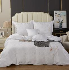 Pościel atłasowa haftowana 160x200 ekskluzywna biała kółeczka AT012