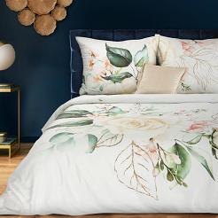 Pościel satynowa PREMIUM17 160x200 Eurofirany biała duże barwne kwiaty