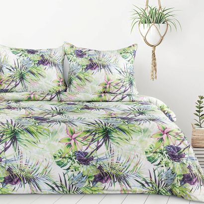 Pościel  ROMMY 160x200 Design91 biała zielona egzotyczne liście