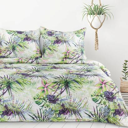 Pościel  ROMMY 160x200 Design91 biała zielona egzotyczne liście