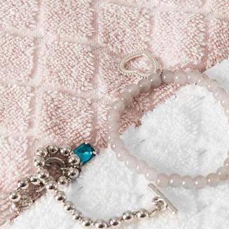 Ręcznik bawełniany OLIWIER 70x140 geometryczny wzór pudrowy róż