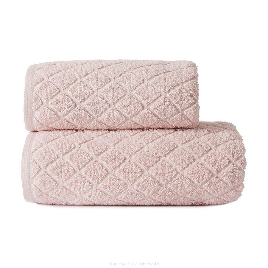 Ręcznik bawełniany OLIWIER 70x140 geometryczny wzór pudrowy róż