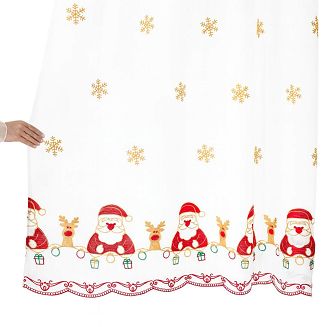 Firana gotowa na przelotkach NOELLE 140x250 biała czerwone mikołaje śnieżynki