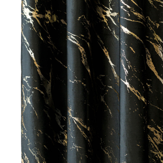 Zasłona gotowa na taśmie MARMA 140x250 czarna ze złotym nadrukiem