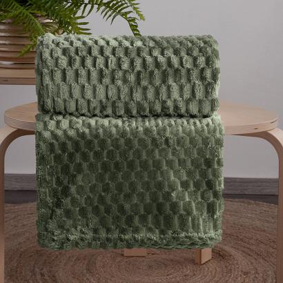 Koc narzuta na fotel CINDY6 70x160 Design91 oliwkowy z przestrzennym tłoczeniem 3D