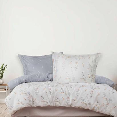 Pościel satyna bawełniana PERIMELIS 160x200 biała szara subtelne kwiatki