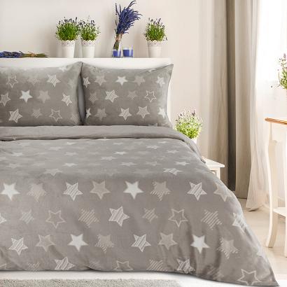 Pościel polarowa FLANO4 220x200 Eurofirany beżowa miękka i ciepła wytłaczany wzór gwiazdek