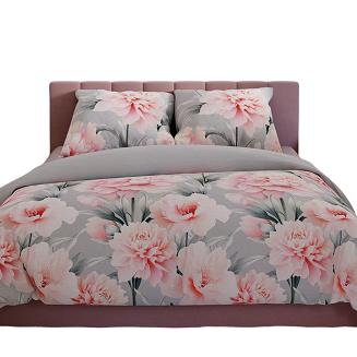 Komplet pościeli MARIGOLD z bawełny satynowej 160x200 szara różowa duże kwiaty peonie