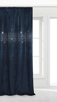 Granatowa Zasłona Welurowa Z Kryształkami Na Taśmie 140x270 Shiny