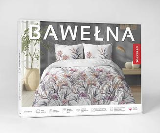 Pościel bawełniana 220x200 Detexpol biała fioletowa pomarańczowa egzotyczne kwiaty