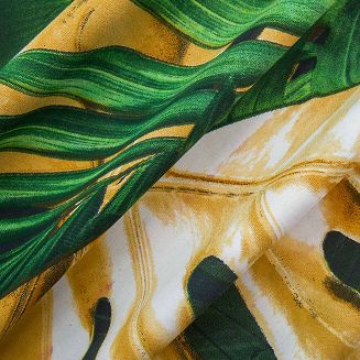 Pościel satyna bawełniana SATYNLOVE 180x200 czarna zielona złota egzotyczne liście