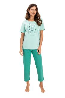 Piżama damska REGINA kod 740 miętowa zielona t-shirt z nadrukiem