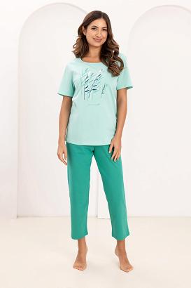 Piżama damska REGINA kod 740 miętowa zielona t-shirt z nadrukiem