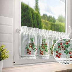 Zazdrostka firana gotowa na tunel KSENIA 130x50 Eurofirany biała zielona czerwona w truskawki