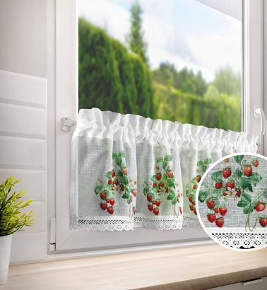 Zazdrostka firana gotowa na tunel KSENIA 130x50 Eurofirany biała zielona czerwona w truskawki