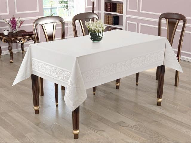 Obrus dekoracyjny LAURA 90x160 plamoodporny biały ornament