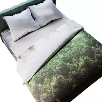Komplet pościeli FOREST z bawełny satynowej 220x200 zielona biała las puszcza