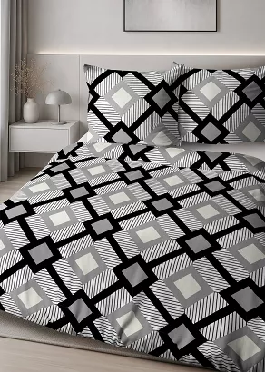 Pościel satynowa Home Satin 220x200 biała szara czarna w duże i małe romby