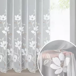 Firana gotowa na przelotkach SANDI 350x250 Eurofirany biała kremowy kawowy kwiatowy haft