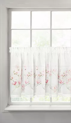 Firana gotowa zazdrostka AMELIA 150x60 Eurofirany biała różowa gałązki magnolii