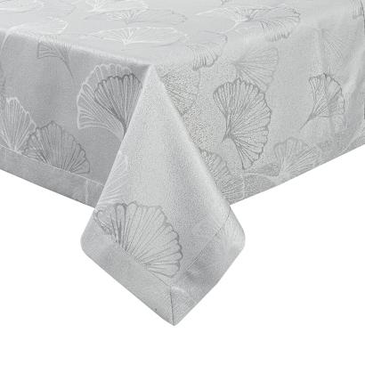 Obrus dekoracyjny DIANA 145x300 Eurofirany plamoodporny szary z motywem liści + kanta