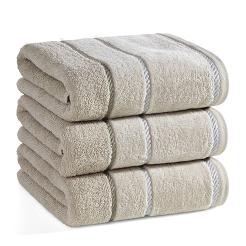 Ręcznik bawełniany z welurową bordiurą w ozdobne paseczki NEL 30x50 Eurofirany beżowy