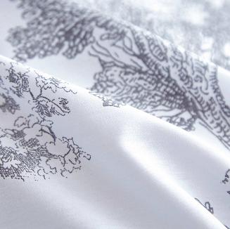 Biała Pościel Vintage z Nadrukiem Satyna Bawełniana 140x200 z Szarą Lamówką Biza