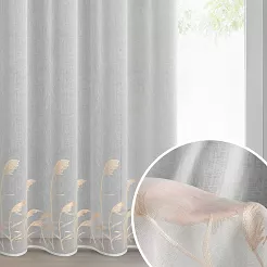 Firana gotowa na przelotkach TASHA 140x250 Eurofirany biała z etaminy beżowy haft roślinny trawy