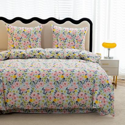 Komplet pościeli dwustronnej 220x200 jasnoturkusowa w drobne kwiatuszki