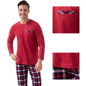 Piżama męska LUNA kod 805 bordowa spodnie w kratę