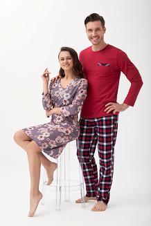 Piżama męska LUNA kod 805 bordowa spodnie w kratę