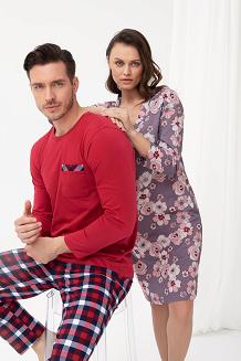 Piżama męska LUNA kod 805 bordowa spodnie w kratę