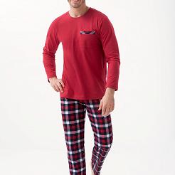 Piżama męska LUNA kod 805 bordowa spodnie w kratę