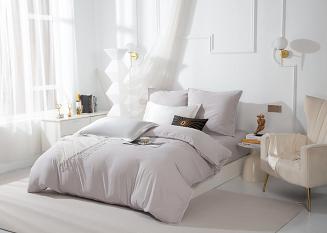 Pościel Queen 220x200 szara z białą lamówką bizą