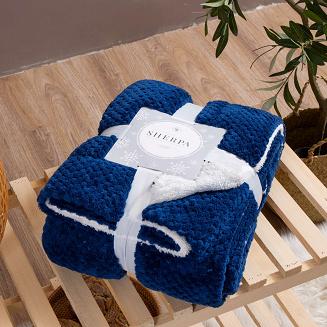 Koc narzuta Sherpa 150x200 granatowy biały dwustronny baranek