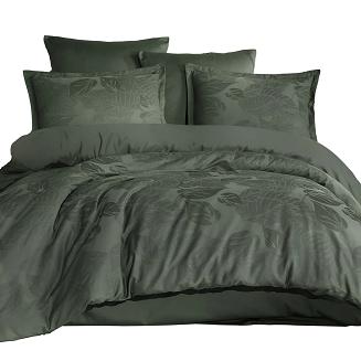 Pościel satyna bawełniana żakardowa PALMORE 220x200 butelkowa w duże liście