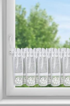 Firana gotowa zazdrostka LARI 150x30 Eurofirany biała z koronkowym wykończeniem