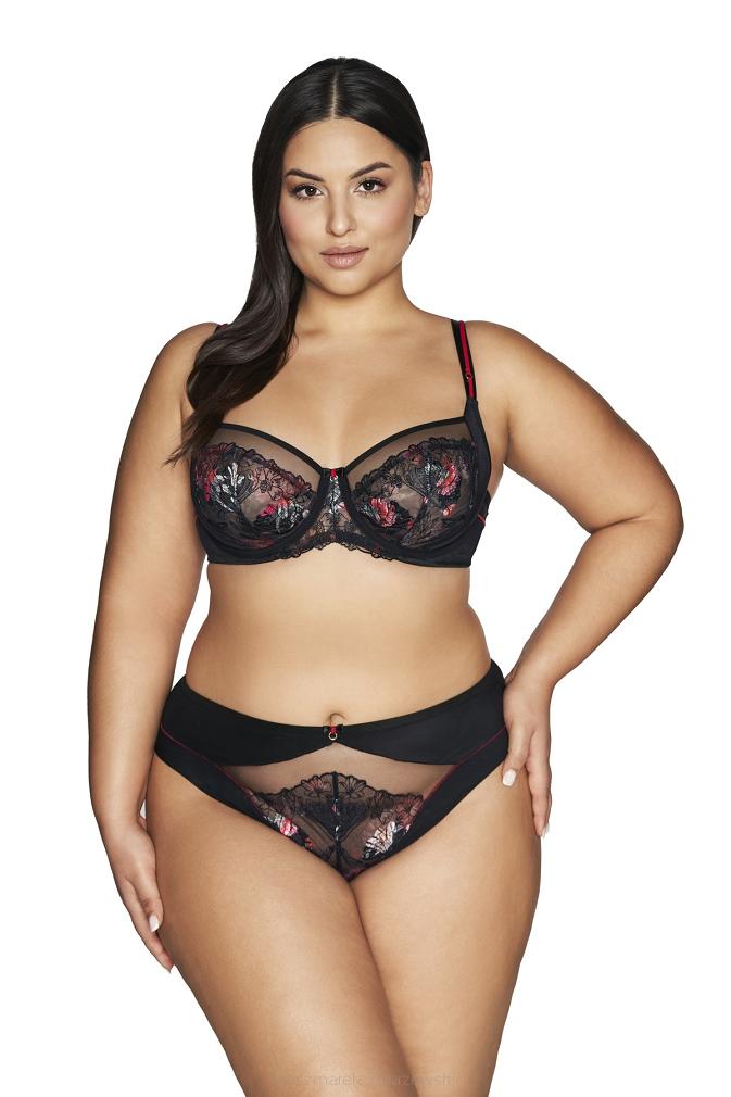 Biustonosz Soft Side Support AV 2122 miękki czarny z kwiatowym haftem