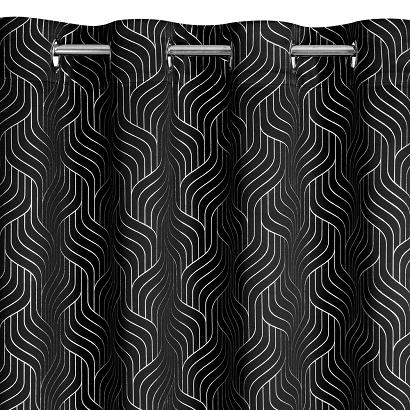 Zasłona gotowa na przelotkach zaciemniająca OLETA 140x250 czarna srebrna  błyszczący geometryczny wz